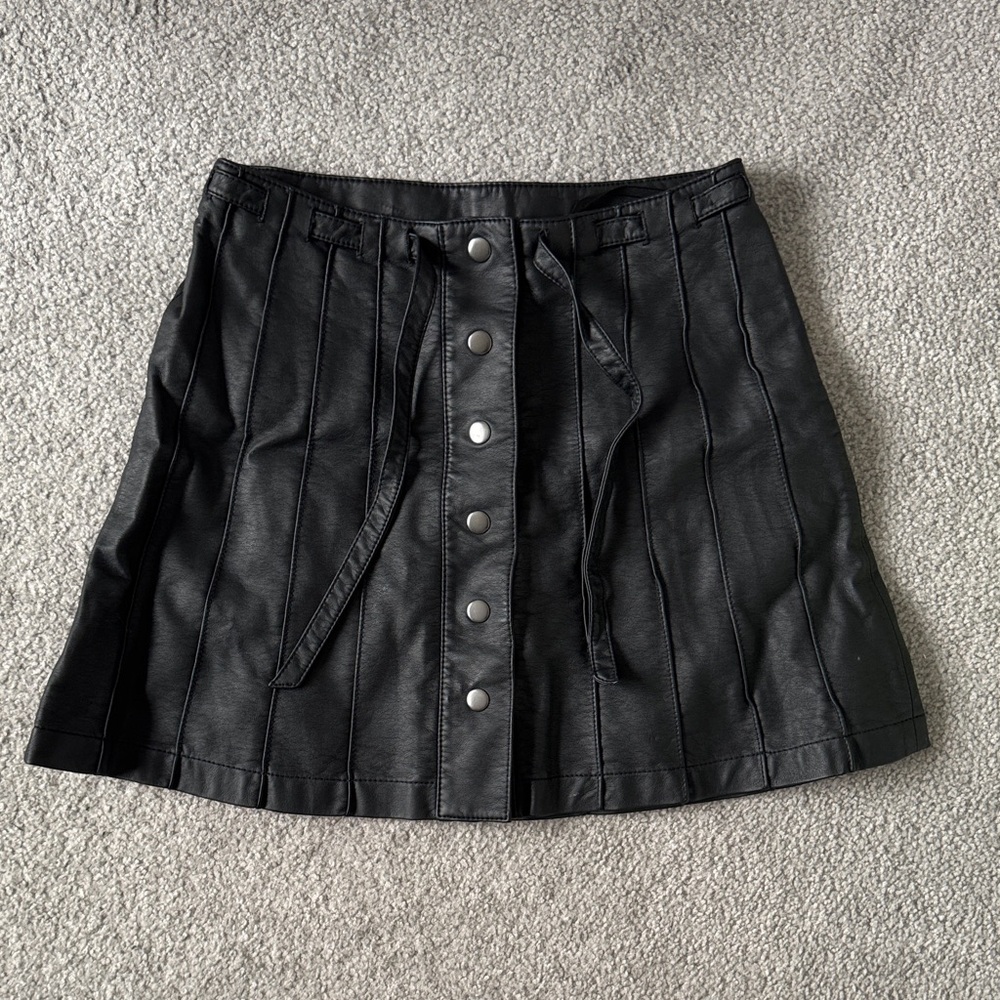 Free People Black Faux Leather Mini Skirt